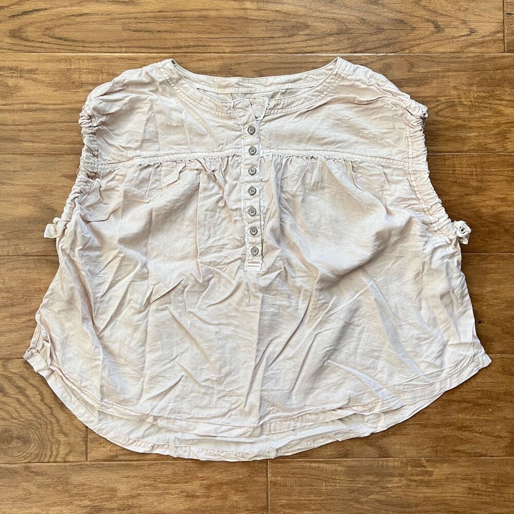 Free People Summer Love Top Size XS Dust Storm Beige Oversized Henley Ruched